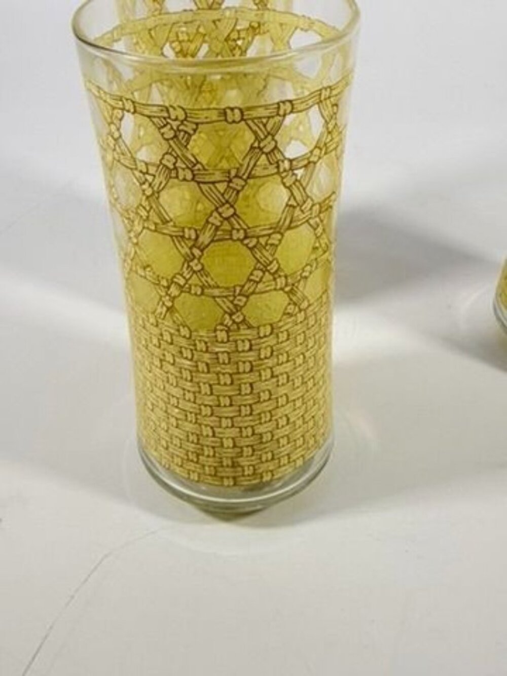 Drinking Ice Tea Water Glasses Set 3 Libbey Woven Cane Rattan Bamboo Vintage - Picture 5 of 14